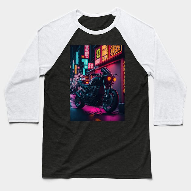 Neon Speedster: Motorcycle Majesty in a Japanese Metropolis Baseball T-Shirt by star trek fanart and more